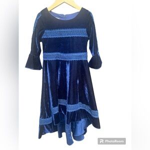 COPY - Trish Scully Child Navy Velvet Lace Inset Lily Hi-low Dress